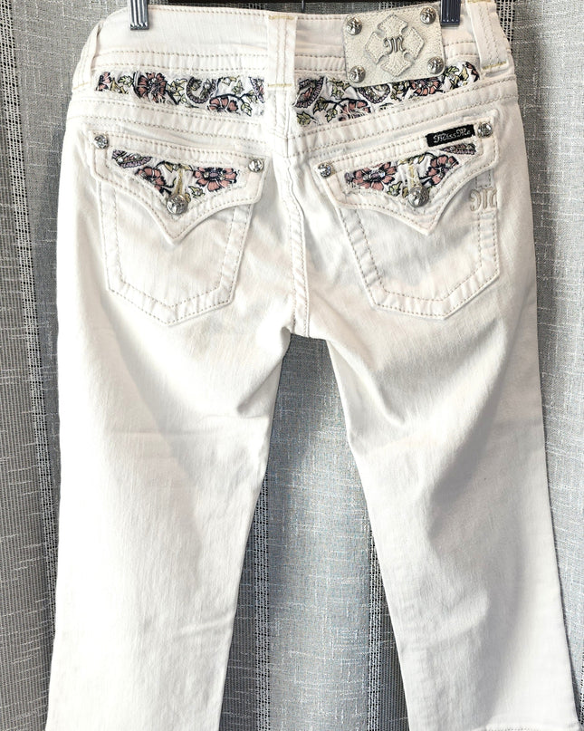Miss Me Signature Vintage Y2k White Denim Embellished Capris