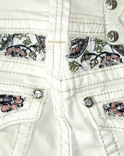 Miss Me Signature Vintage Y2k White Denim Embellished Capris