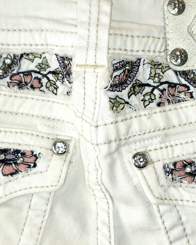 Miss Me Signature Vintage Y2k White Denim Embellished Capris