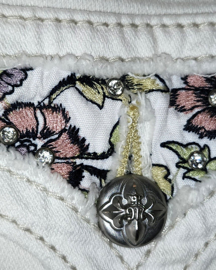Miss Me Signature Vintage Y2k White Denim Embellished Capris