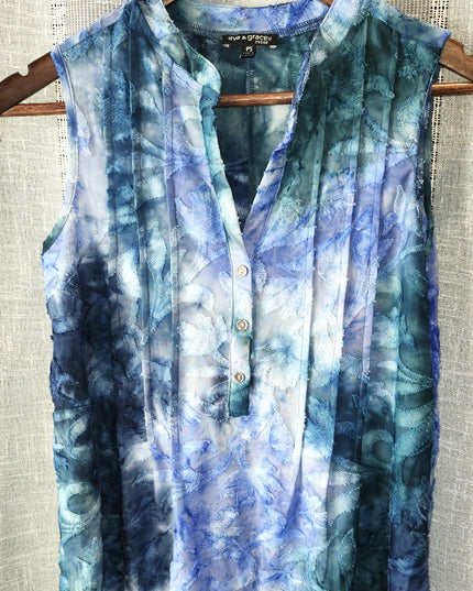 Ava & Grace Textured Multicolored Button Front Sleeveless Blouse