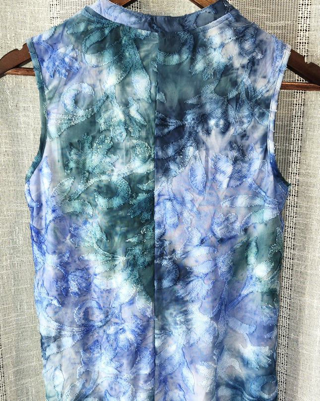 Ava & Grace Textured Multicolored Button Front Sleeveless Blouse