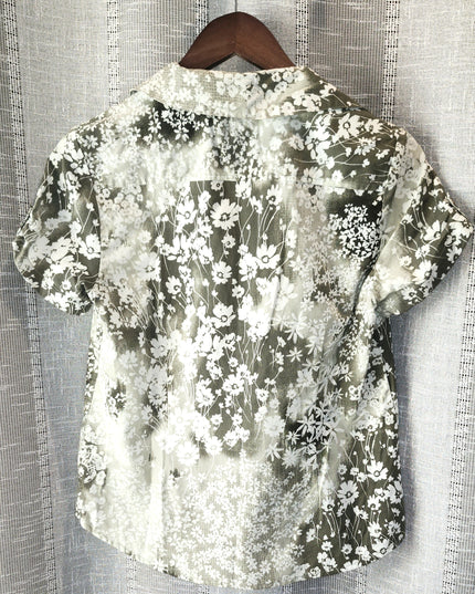 Erika Green Vintage Blouse with White Flowers