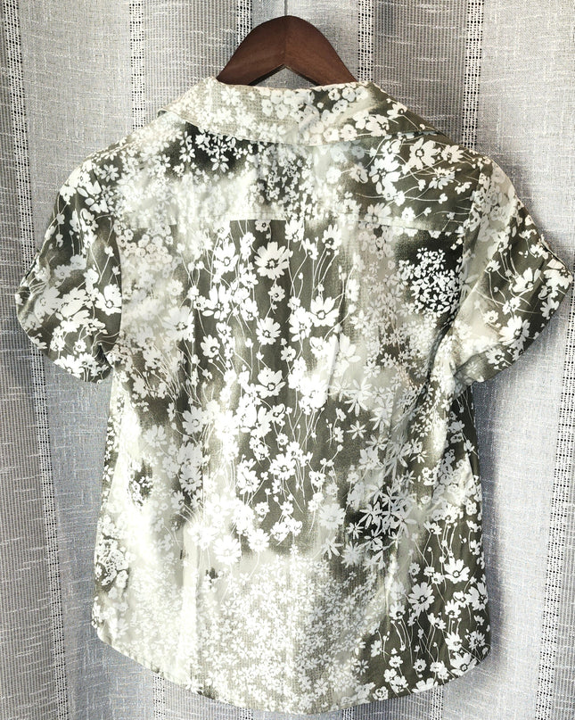 Erika Green Vintage Blouse with White Flowers