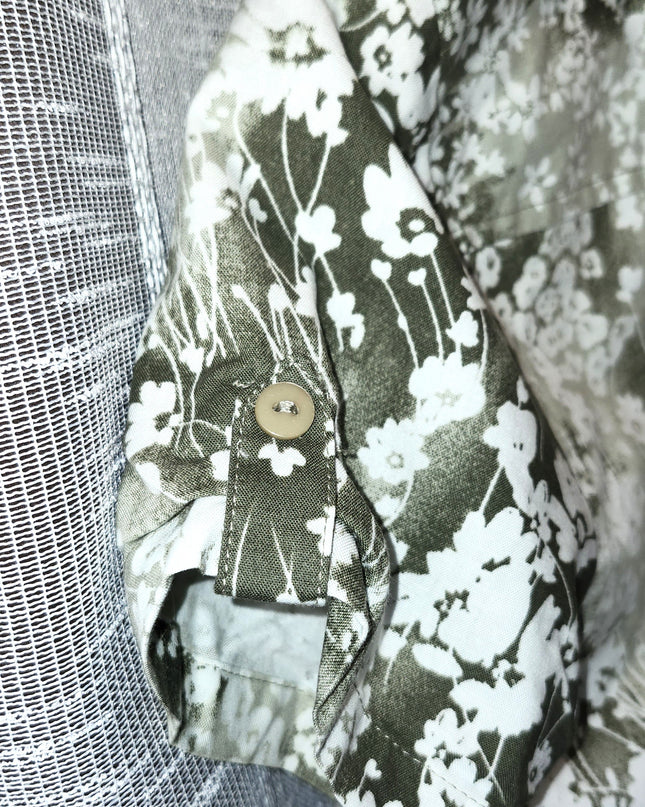 Erika Green Vintage Blouse with White Flowers