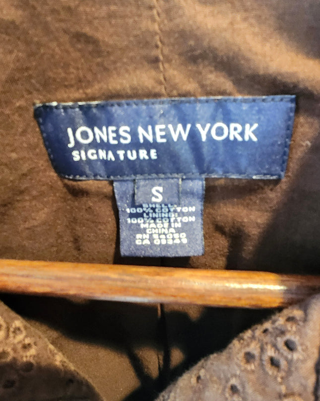 Jones New York Signature Brown Eyelet Zip Front Lightweight Jacket