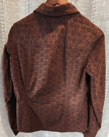 Jones New York Signature Brown Eyelet Zip Front Lightweight Jacket