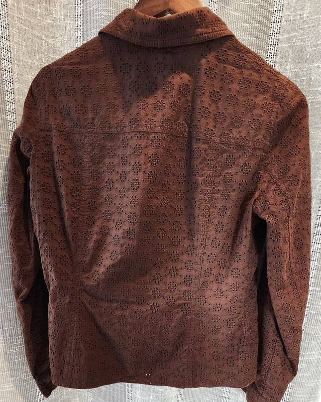 Jones New York Signature Brown Eyelet Zip Front Lightweight Jacket