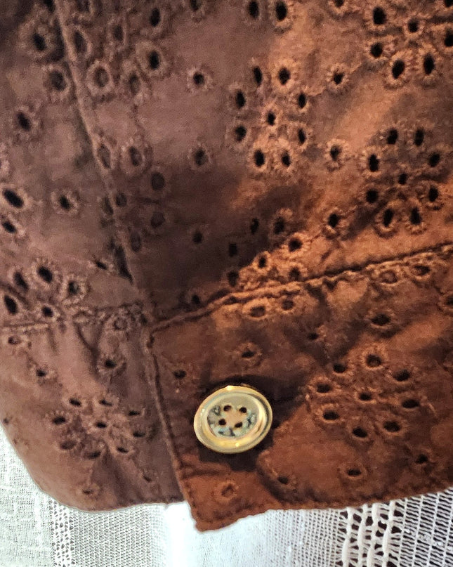Jones New York Signature Brown Eyelet Zip Front Lightweight Jacket