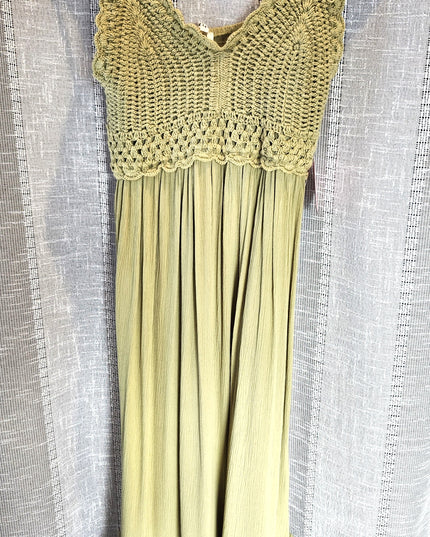 New Hint of Blush Green Crochet Top Long Boho Maxi Sundress