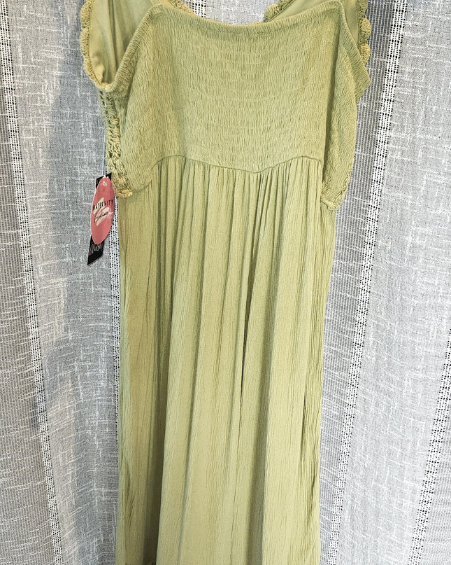 New Hint of Blush Green Crochet Top Long Boho Maxi Sundress