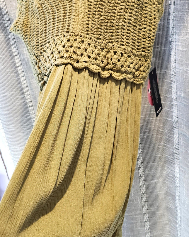 New Hint of Blush Green Crochet Top Long Boho Maxi Sundress