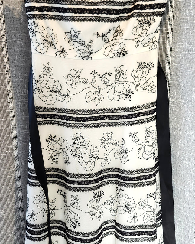 BCBG Max Azria Strapless Corset Black Embroidered White Tulle