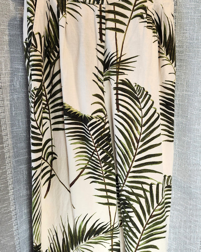 H & M Front Pleated Wide Leg Palm Print Culottes
