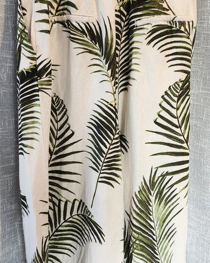 H & M Front Pleated Wide Leg Palm Print Culottes