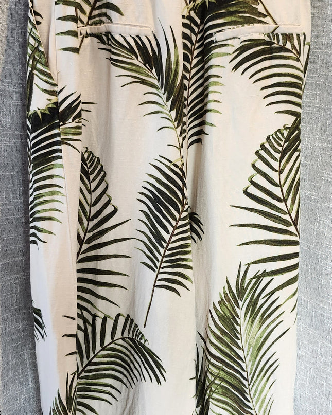 H & M Front Pleated Wide Leg Palm Print Culottes