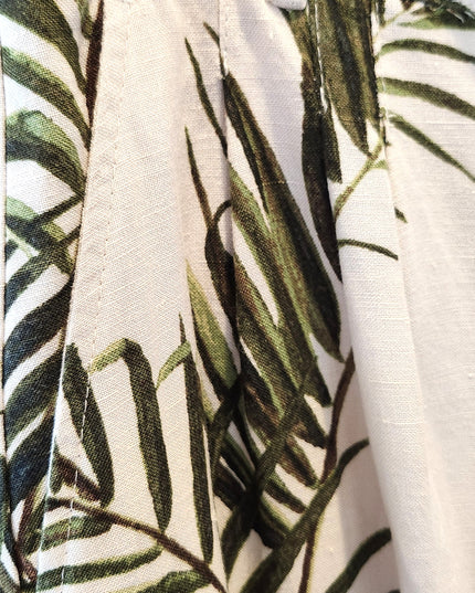 H & M Front Pleated Wide Leg Palm Print Culottes