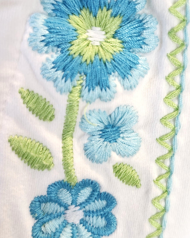 Dressbarn Adorable Puff Sleeve Embroidered Turquoise Flower Tie Front Peasant Top