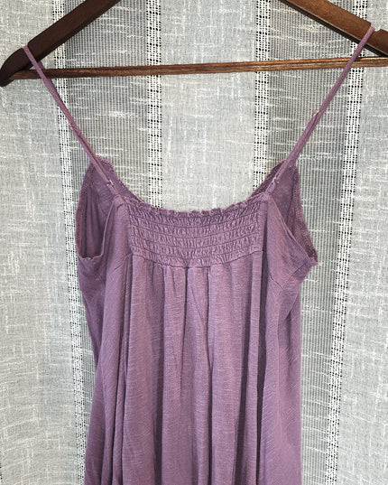 Eyeshadow Purple Lace Floral Applique with Silver Threading Camisole Top