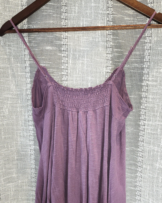 Eyeshadow Purple Lace Floral Applique with Silver Threading Camisole Top