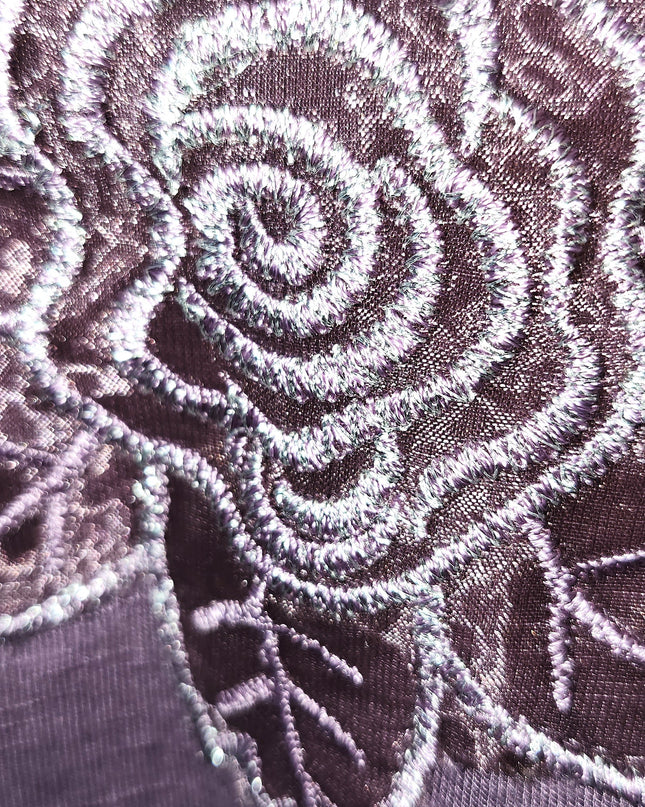 Eyeshadow Purple Lace Floral Applique with Silver Threading Camisole Top