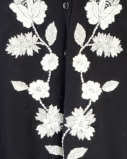 Kate Hill Vintage Boho Romantic Black Sweater with Embroidered Flowers