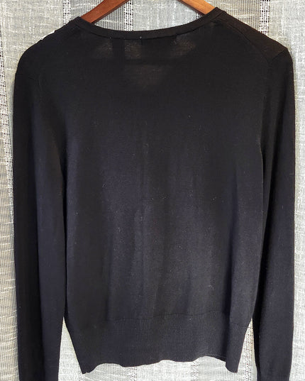 Kate Hill Vintage Boho Romantic Black Sweater with Embroidered Flowers