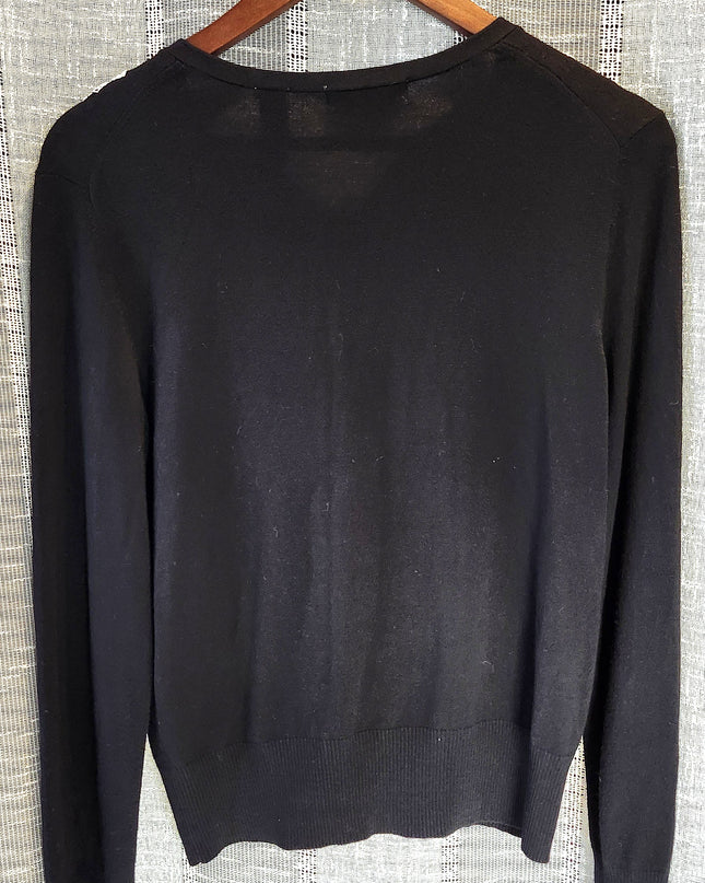 Kate Hill Vintage Boho Romantic Black Sweater with Embroidered Flowers