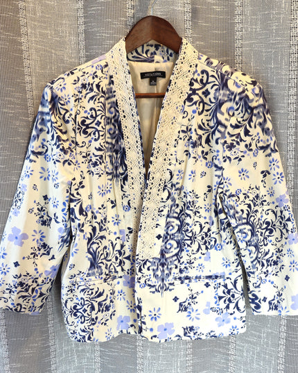 Notations Y2k Vintage Cream and Blues Floral Design Blazer
