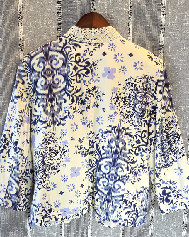 Notations Y2k Vintage Cream and Blues Floral Design Blazer