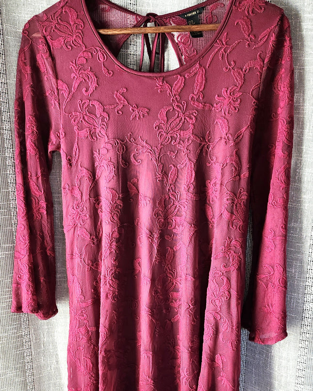 Forever 21 Burgundy/Wine Open Back Lace Boho Mini Dress