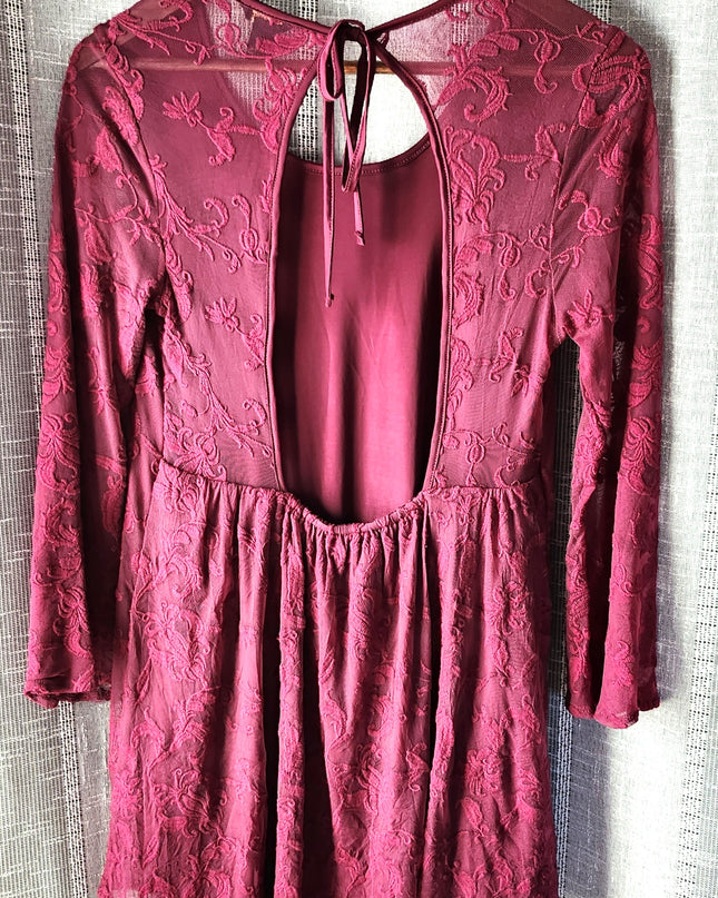 Forever 21 Burgundy/Wine Open Back Lace Boho Mini Dress