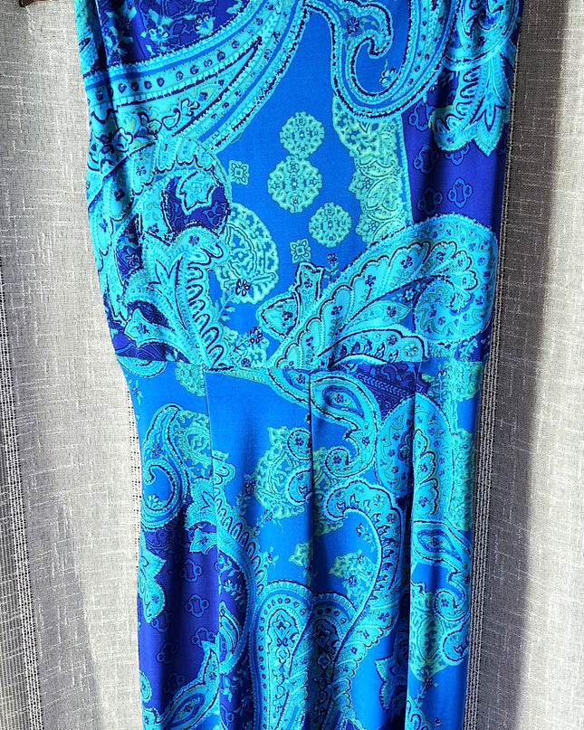 Lauren by Ralph Lauren Blue Paisely Sleeveless Form Fitting Stretch Cocktail Dress