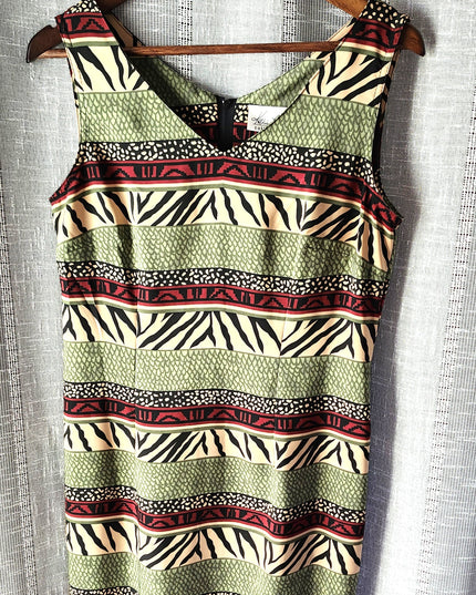 Vintage Kathie Lee Collection Animal Safari Print Sleeveless Form Fitting Dress
