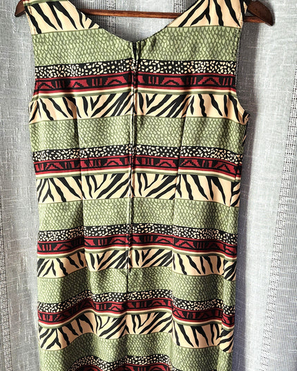 Vintage Kathie Lee Collection Animal Safari Print Sleeveless Form Fitting Dress