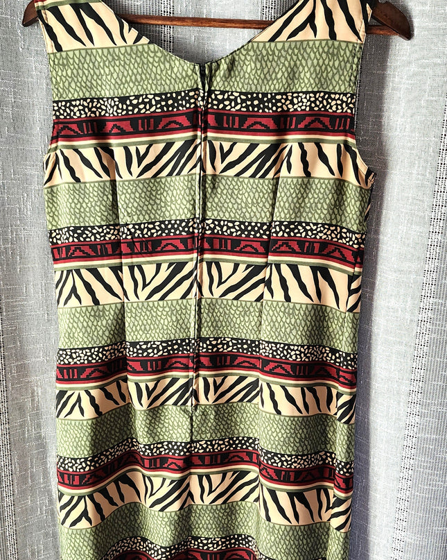 Vintage Kathie Lee Collection Animal Safari Print Sleeveless Form Fitting Dress