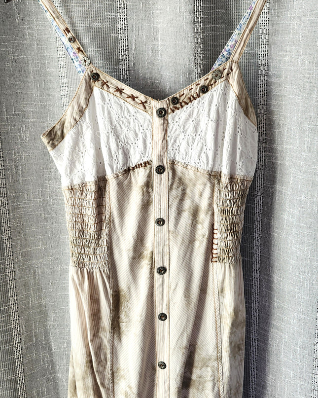 Unique Vintage Y2K Forla Paris Design Made in France Faux Button Front Boho Sundress