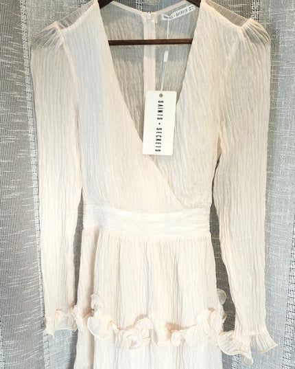 New Saints & Secrets Blush Pink Glitter Sheen Ruffled Mini Dress