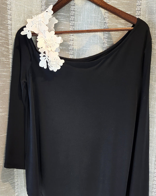 Alfani Stretch Applique Floral Shoulder Blouse with Bell Sleeves