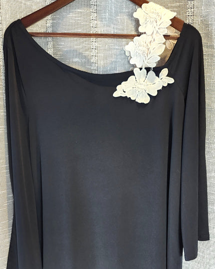 Alfani Stretch Applique Floral Shoulder Blouse with Bell Sleeves