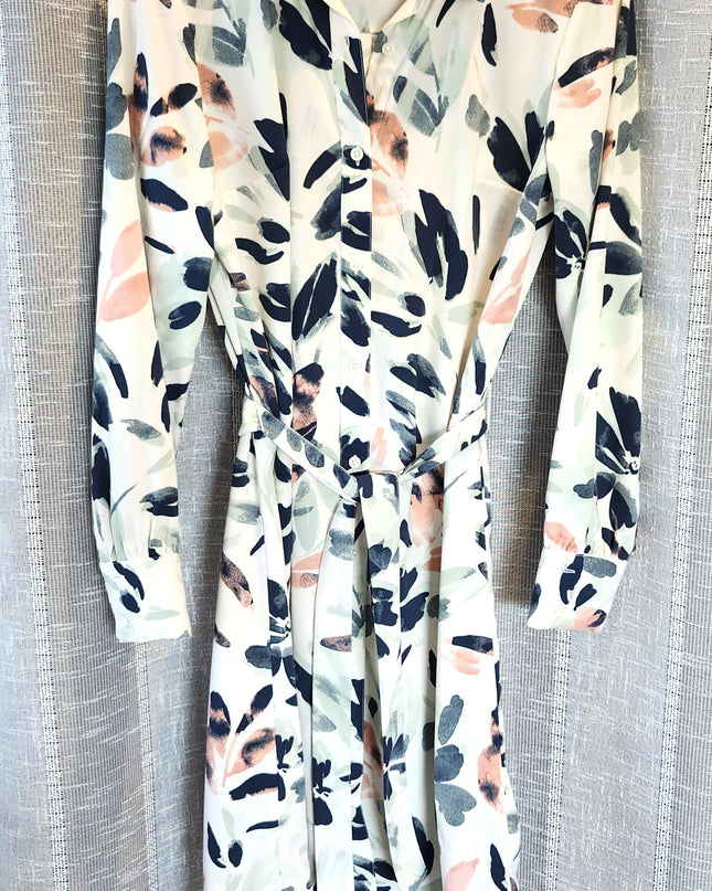 A New Day Abstract Design Button Front Belted Dress