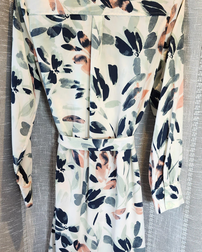 A New Day Abstract Design Button Front Belted Dress