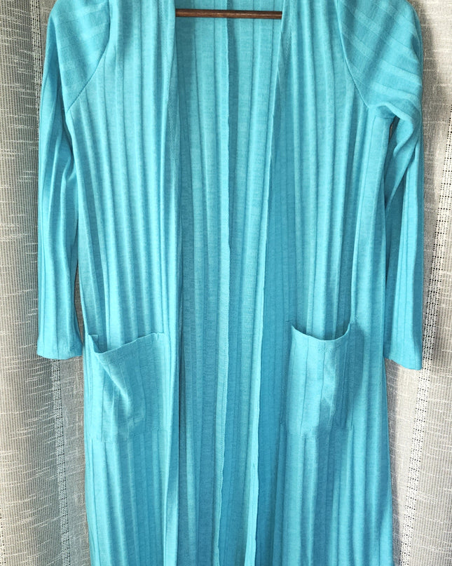 LuLaRoe Sarah Turquoise Ribbed Open Front Duster Sweater Cardigan with Pockets