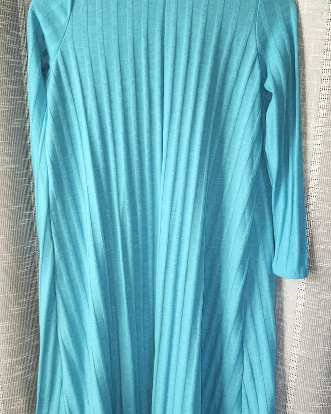 LuLaRoe Sarah Turquoise Ribbed Open Front Duster Sweater Cardigan with Pockets