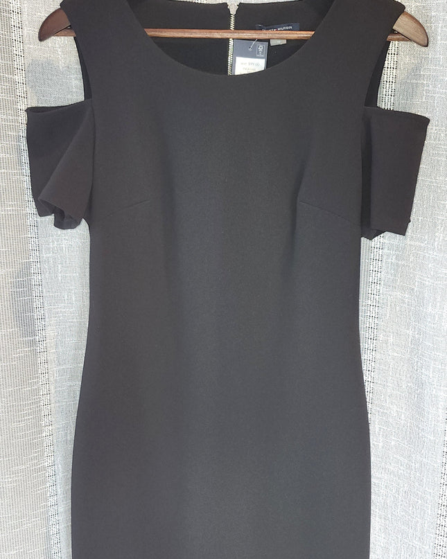 New Tommy Hilfiger Little Black Sheath Cold Shoulder Cocktail Dress