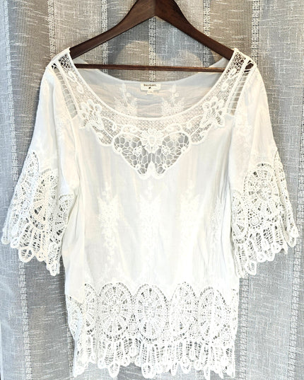 World Market Boho Embroidered Cutout Loose Fit Pullover Blouse
