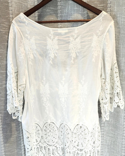 World Market Boho Embroidered Cutout Loose Fit Pullover Blouse