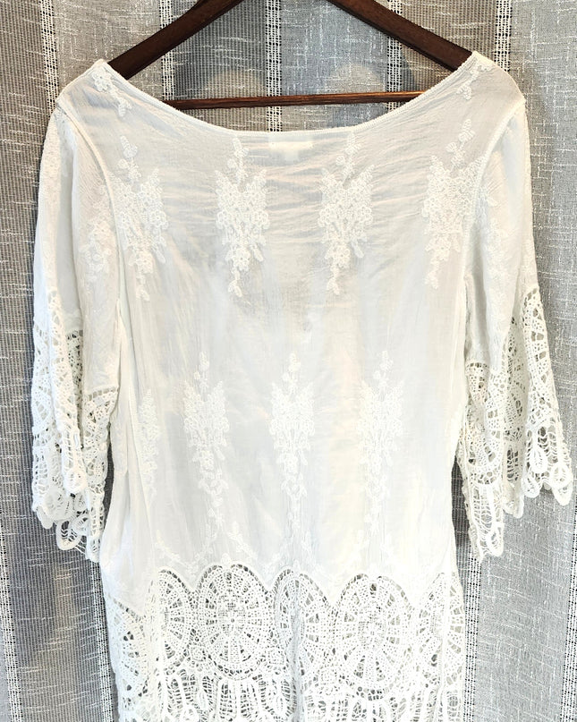 World Market Boho Embroidered Cutout Loose Fit Pullover Blouse