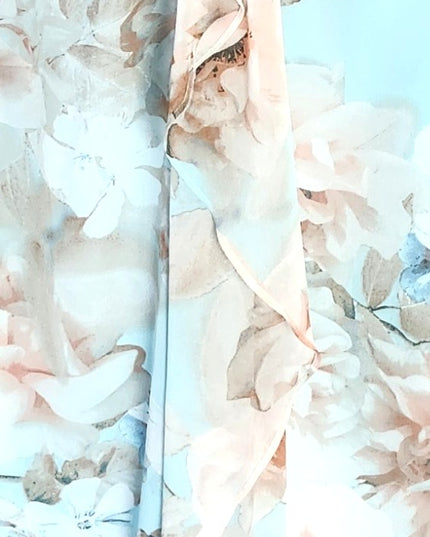 Gorgeous Calvin Klein Floral Fitted Draped Chiffon Halter Maxi-Length Gown with Beaded Neckline