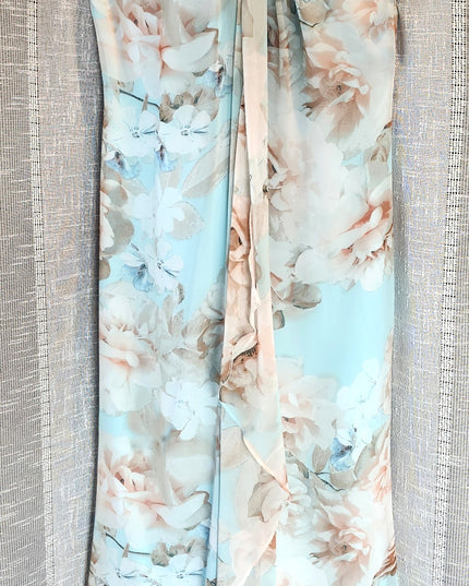 Gorgeous Calvin Klein Floral Fitted Draped Chiffon Halter Maxi-Length Gown with Beaded Neckline
